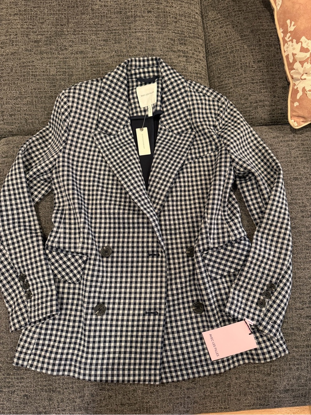Anthropologie Gingham Double-Breasted Blazer